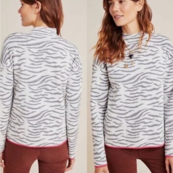 Anthropologie Sweaters - ANTHROPOLOGIE Lizzie Mock Neck Sweater Zebra Animal Print